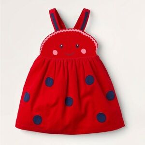 Baby Boden 2-3Y Corduroy Ladybug Pinnie Dress Red Polka Dots Adjustable Shoulder